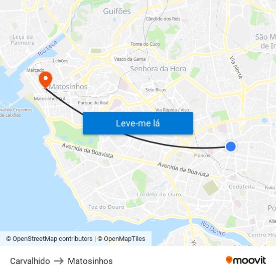 Carvalhido to Matosinhos map
