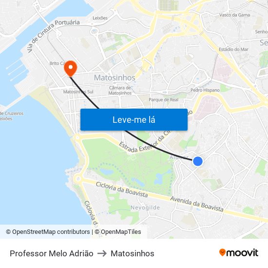 Professor Melo Adrião to Matosinhos map