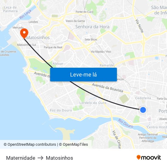 Maternidade to Matosinhos map