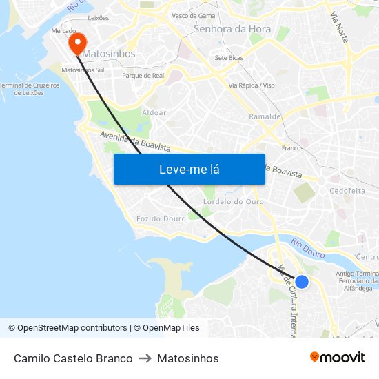 Camilo Castelo Branco to Matosinhos map