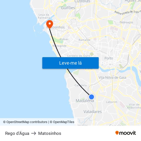 Rego D'Água to Matosinhos map