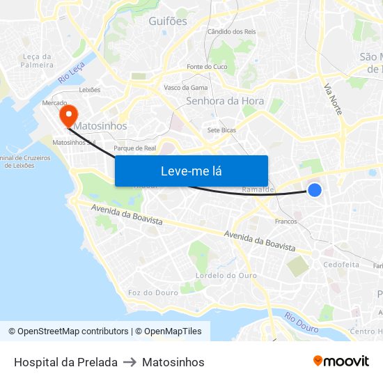 Hospital da Prelada to Matosinhos map