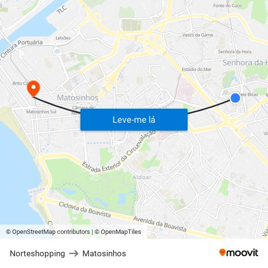 Norteshopping to Matosinhos map