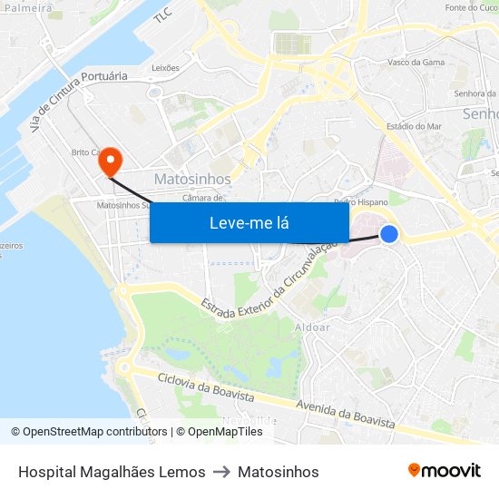 Hospital Magalhães Lemos to Matosinhos map