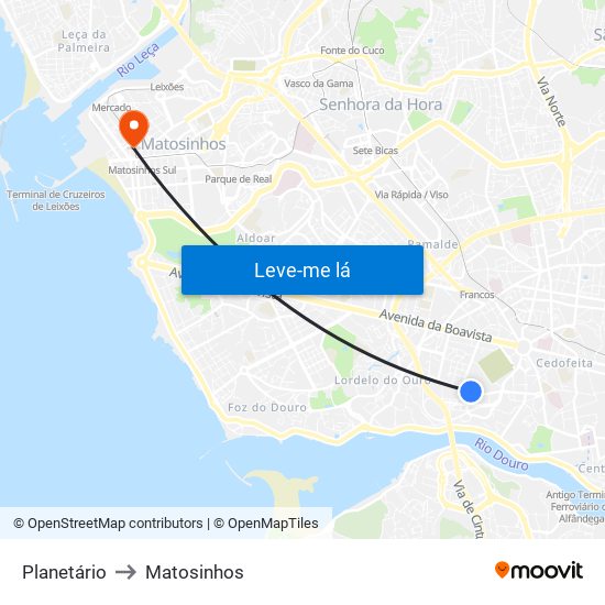 Planetário to Matosinhos map