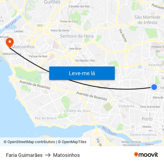 Faria Guimarães to Matosinhos map
