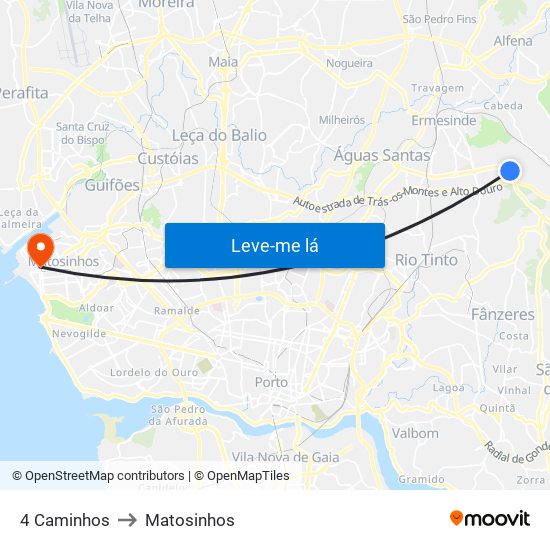 4 Caminhos to Matosinhos map