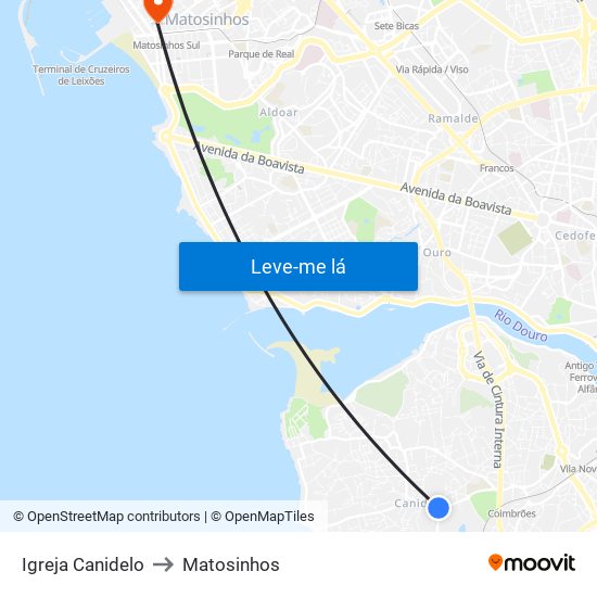 Igreja Canidelo to Matosinhos map