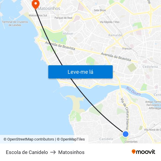 Escola de Canidelo to Matosinhos map