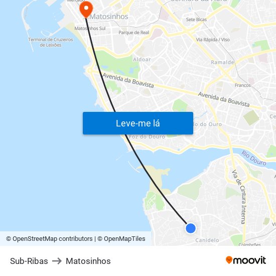 Sub-Ribas to Matosinhos map