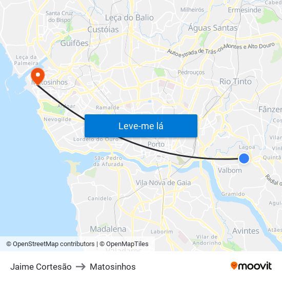 Jaime Cortesão to Matosinhos map