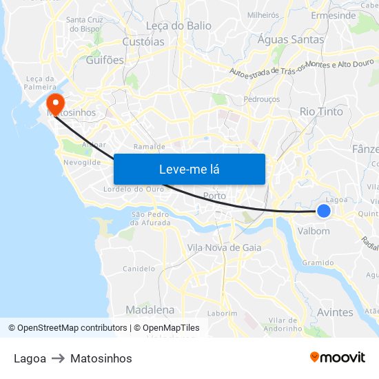 Lagoa to Matosinhos map