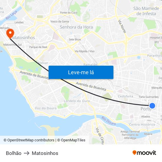 Bolhão to Matosinhos map