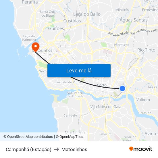 Campanhã (Estação) to Matosinhos map