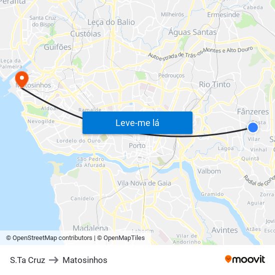 S.Ta Cruz to Matosinhos map