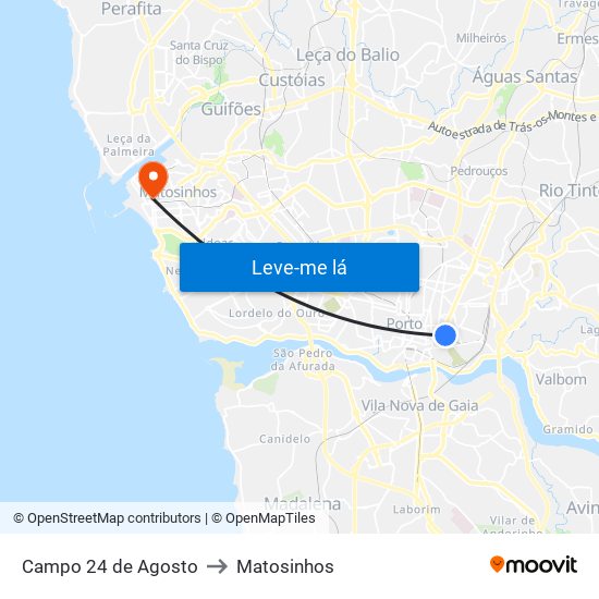 Campo 24 de Agosto to Matosinhos map