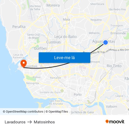 Lavadouros to Matosinhos map