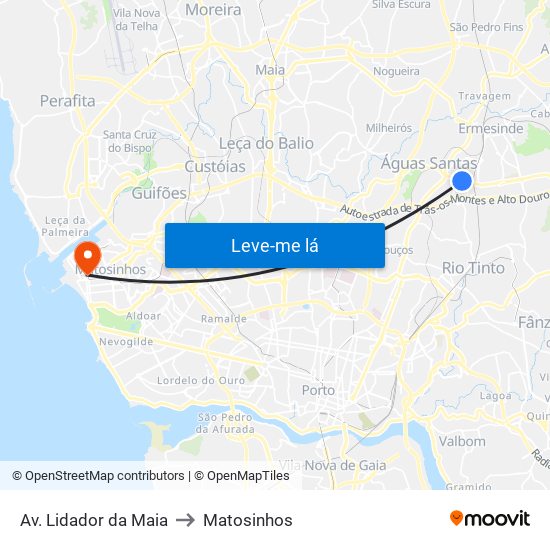 Av. Lidador da Maia to Matosinhos map