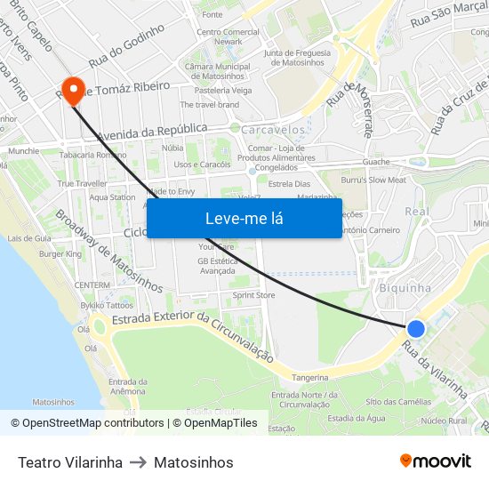 Teatro Vilarinha to Matosinhos map