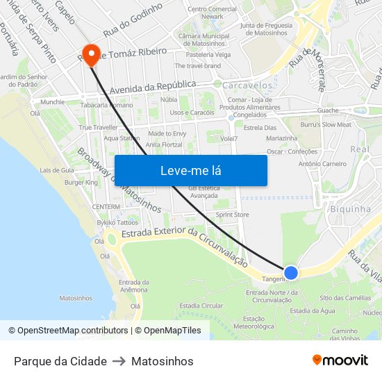 Parque da Cidade to Matosinhos map