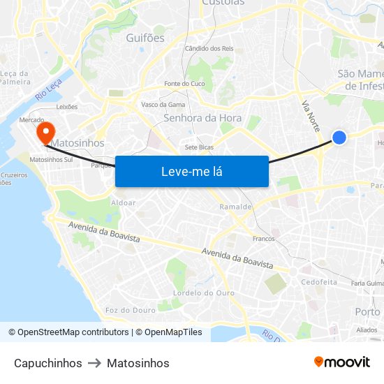 Capuchinhos to Matosinhos map