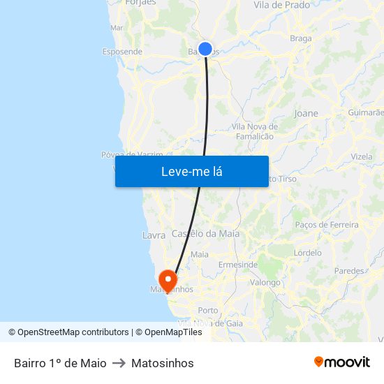 Bairro 1º de Maio to Matosinhos map