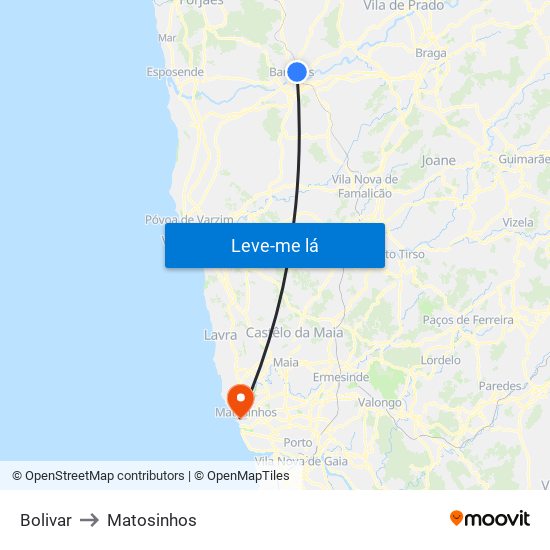 Bolivar to Matosinhos map