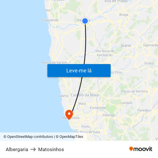 Albergaria to Matosinhos map