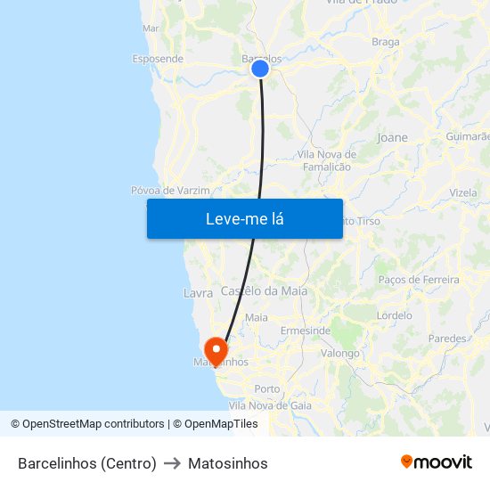 Barcelinhos (Centro) to Matosinhos map