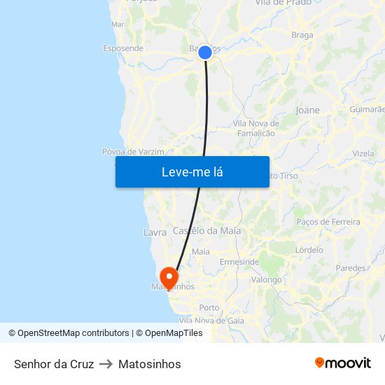 Senhor da Cruz to Matosinhos map