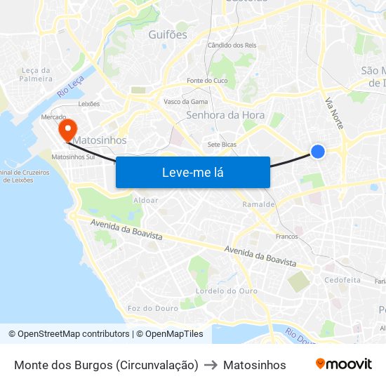 Monte dos Burgos (Circunvalação) to Matosinhos map
