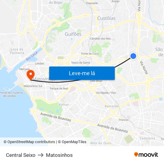 Central Seixo to Matosinhos map