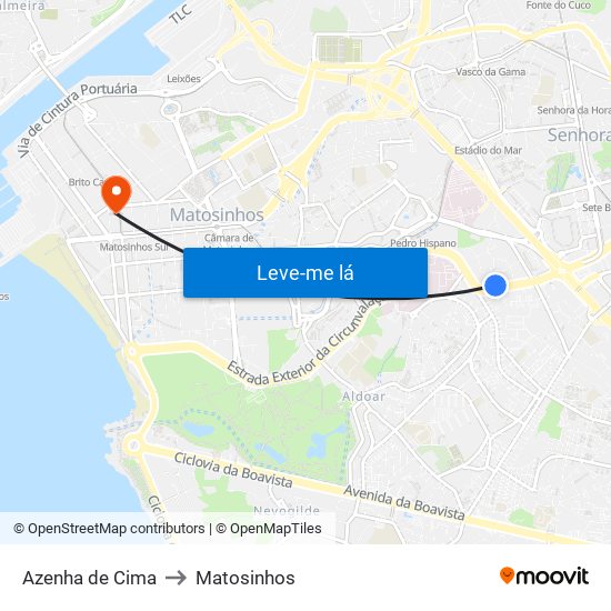 Azenha de Cima to Matosinhos map