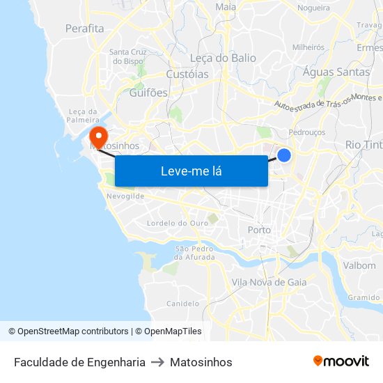 Faculdade de Engenharia to Matosinhos map