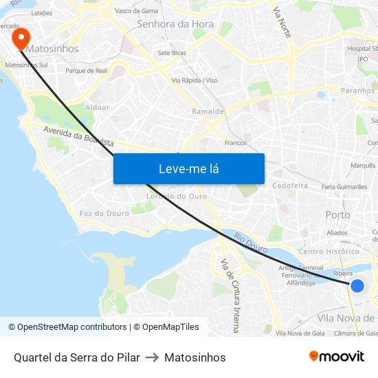 Quartel da Serra do Pilar to Matosinhos map