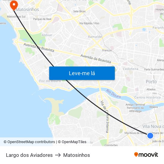 Largo dos Aviadores to Matosinhos map