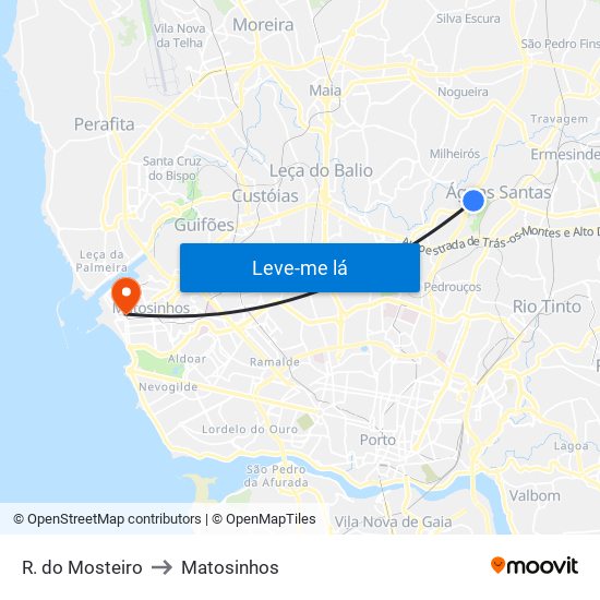 R. do Mosteiro to Matosinhos map