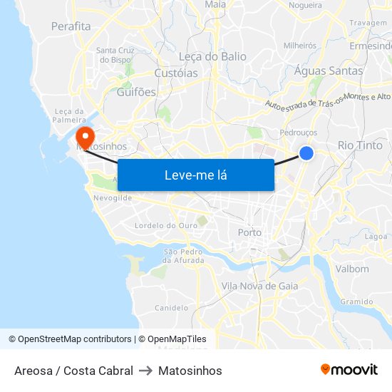 Areosa / Costa Cabral to Matosinhos map