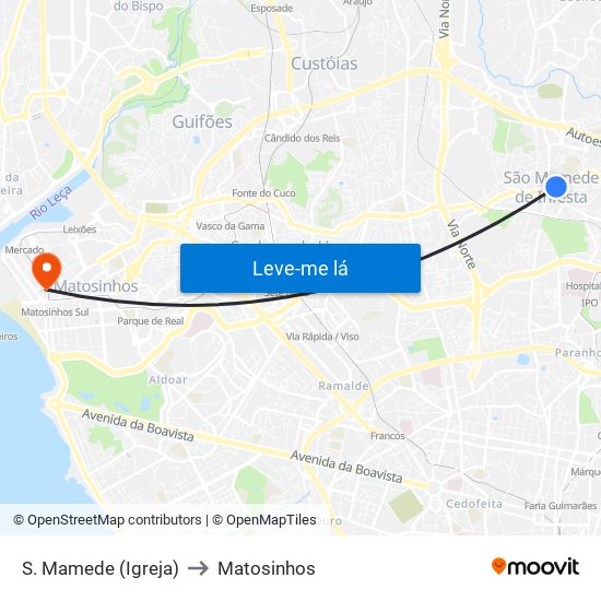 S. Mamede (Igreja) to Matosinhos map