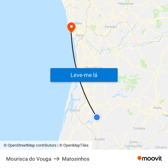 Mourisca do Vouga to Matosinhos map