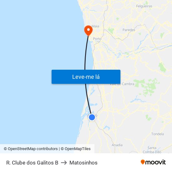 R. Clube dos Galitos B to Matosinhos map