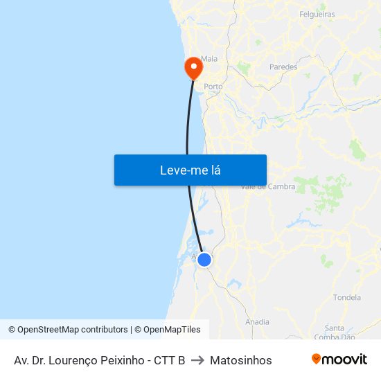 Av. Dr. Lourenço Peixinho - CTT B to Matosinhos map
