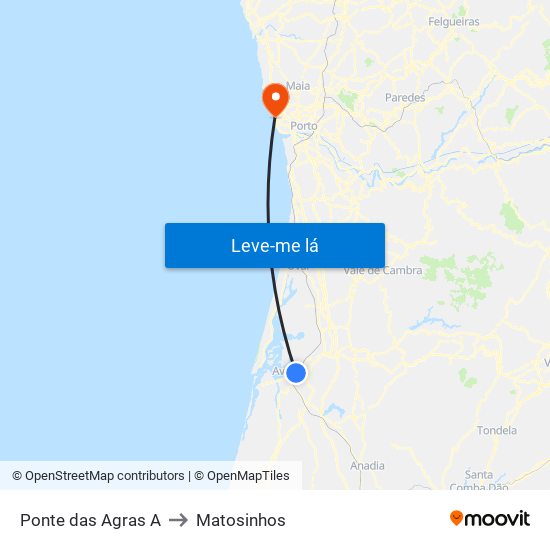 Ponte das Agras A to Matosinhos map