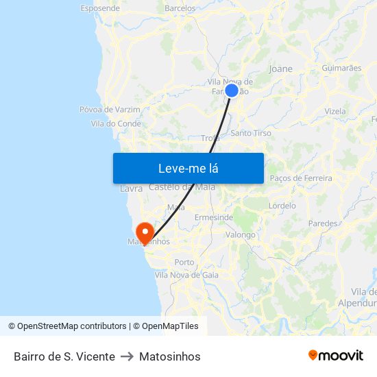 Bairro de São Vicente to Matosinhos map