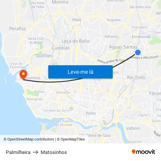 Palmilheira to Matosinhos map