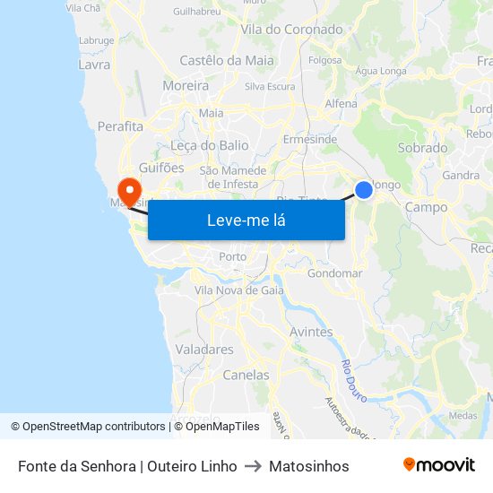 Fonte da Senhora | Outeiro Linho to Matosinhos map