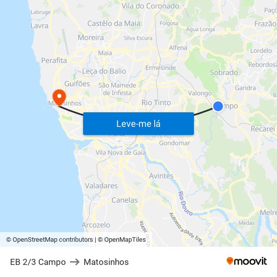 EB 2/3 Campo to Matosinhos map