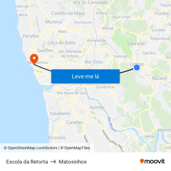 Escola Retorta to Matosinhos map