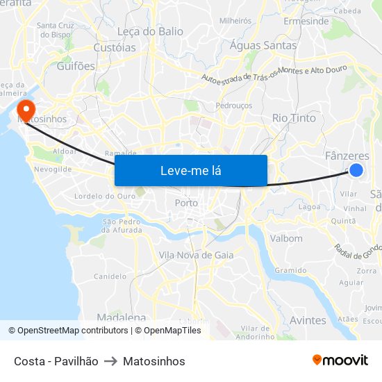 Costa - Pavilhão to Matosinhos map