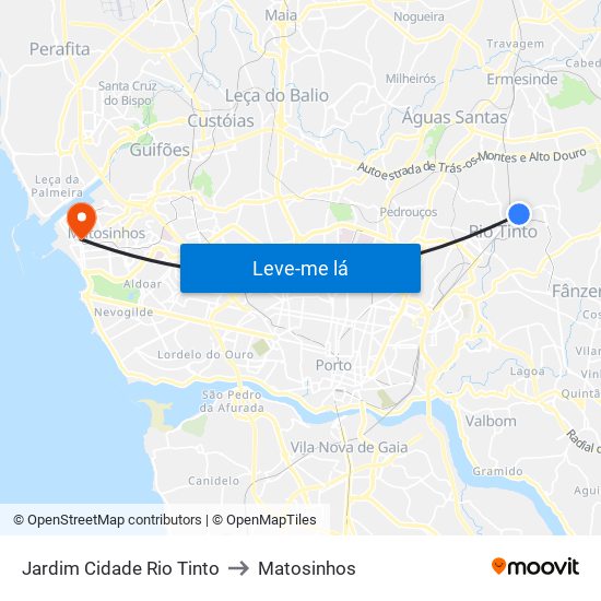Jardim Cidade Rio Tinto to Matosinhos map